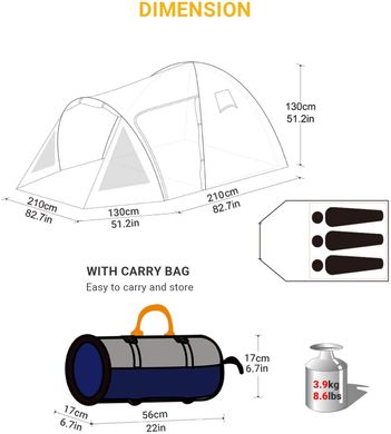 Зображення Палатка KingCamp Weekend 3 KT3008 Blue - Туристичні намети King Camp