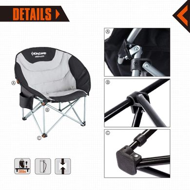 Зображення Раскладное кресло-шезлонг KingCamp Deluxe Moon Chair KC3889 black/grey - Шезлонги King Camp