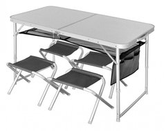 Зображення Стол складной Norfin RUNN NF алюминиевый 120x60 (+4 стула набор) NF-20310 - Розкладні столи Norfin