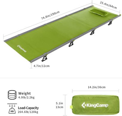 Картинка Ультралегкая туристическая раскладушка KingCamp ULTRALIGHT CAMPING (KC3986 green) KC3986 green - Раскладушки King Camp