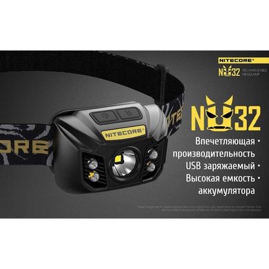 Зображення Ліхтар налобний Nitecore NU32 (Сree XP-G3 S3, 550 люмен, 9 режимів, USB) 6-1342_black - Налобні ліхтарі Nitecore
