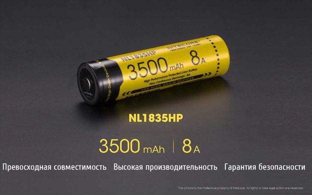 Зображення Акумулятор літієвий Li-Ion 18650 Nitecore NL1835HP 3.6V (8A, 3500mAh), захищений 6-1234-hp - Аккумулятори Nitecore