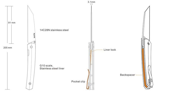Зображення Ніж складаний кишеньковий Ruike P865-B (Liner Lock, 91/205 мм, сірий) P865-B - Ножі Ruike