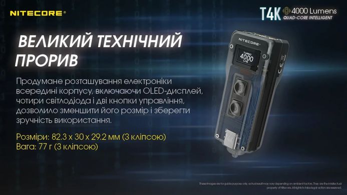 Картинка Фонарь-брелок наключный Nitecore T4K с OLED дисплеем (4xCree XP-L2, 4000 люмен, 5 режимов, USB Type-C) 6-1437 - Наключные фонари Nitecore