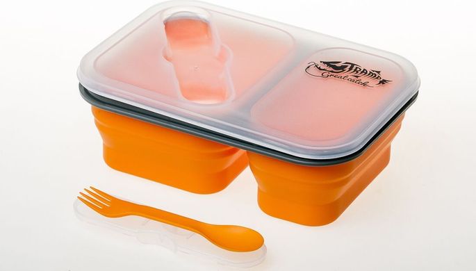 Картинка Контейнер силиконовый на 2 отсека Tramp (900ml) с ловилкой orange TRC-090-orange - Походные кухонные принадлежности Tramp
