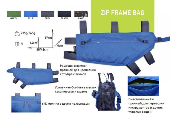 Картинка Велосумка на раму Acepac Zip Frame Bag L Blue (ACPC 1053.BLU) 5L ACPC 1053.BLU - Сумки велосипедные Acepac