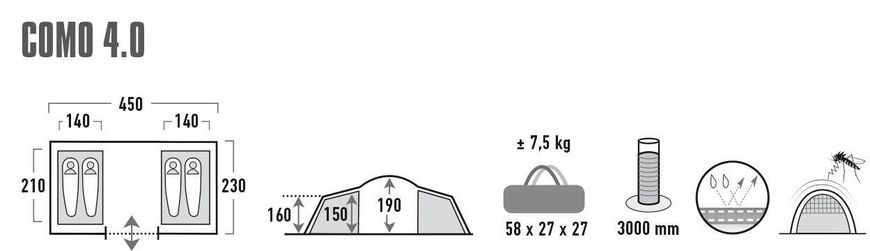 Картинка Палатка 4 местная для кемпинга High Peak Como 4.0 Nimbus Grey (928131) 928131 - Кемпинговые палатки High Peak
