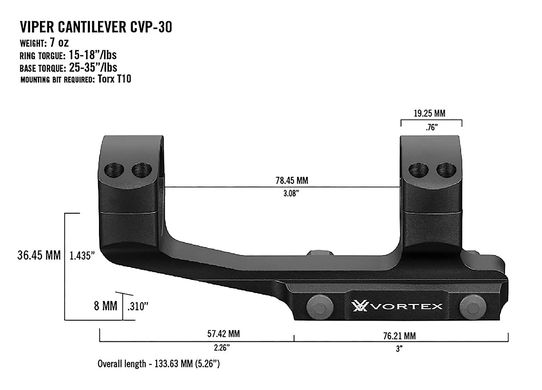 Картинка Крепление Vortex Pro 30mm Cantilever mount (930351) 930351 - Прицелы Vortex