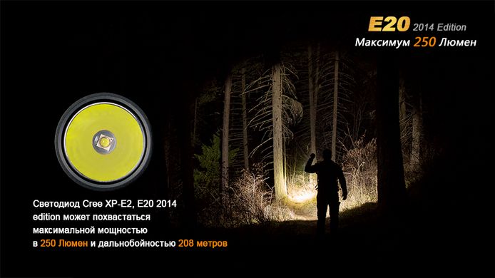 Картинка Фонарь ручной Fenix E20 (Cree XP-E2, 265 люмен, 4 режима, 2xAA) E20 - Ручные фонари Fenix