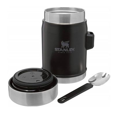 Картинка Термос пищевой для еды с ложкой 0.4 л Stanley Legendary Classic Black, нерж. сталь (10-09382-005) 10-09382-005 - Термосы Stanley