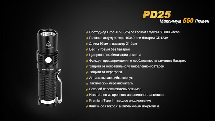 Зображення Ліхтар ручний Fenix PD25+16340 USB PD25XP-L_Pr - Ручні ліхтарі Fenix