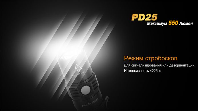 Картинка Фонарь ручной Fenix PD25 (Led, 550 люмен, 4 режима, 1x16340, USB), комплект PD25XP-L_Pr - Ручные фонари Fenix