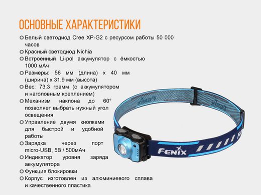 Картинка Фонарь Fenix HL12R (Cree XP-G2 + Red LED, 400 люмен, 8 режимов, USB), серый HL12Rg - Налобные фонари Fenix