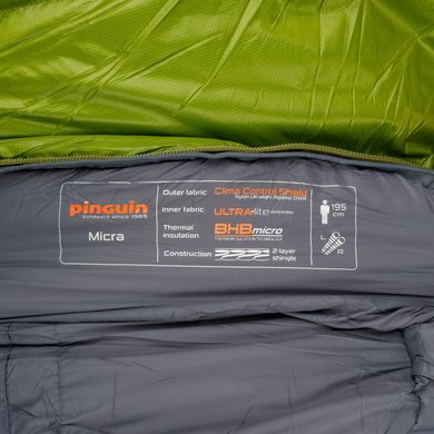 Картинка Демисезонный спальный мешок Pinguin Micra (6/1°C), 185 см Left Zip, Green (PNG 230147) PNG 230147 - Спальные мешки Pinguin