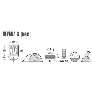 Зображення Намет 3 містний кемпінговий High Peak Nevada 3 Dark Grey/Red (925389) 925389 - Туристичні намети High Peak
