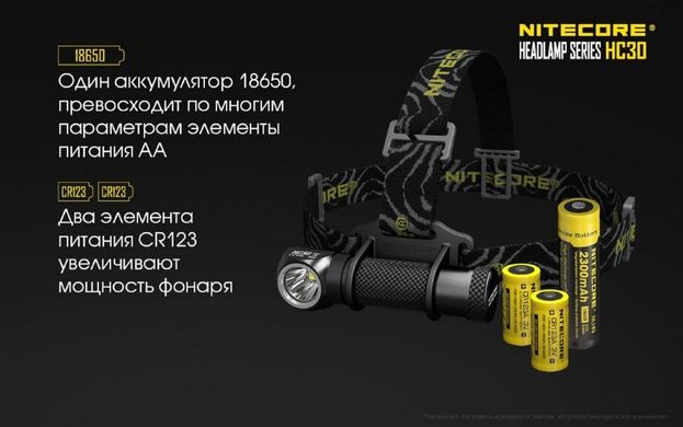 Зображення Набір ліхтар налобний №1 (Nitecore HC30 теплий) 6-1202 - Налобні ліхтарі Nitecore