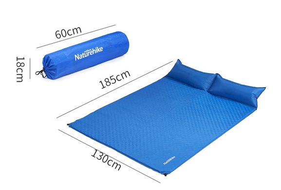 Зображення Килимок самонадувний двомісний з подушкою Naturehike NH18Q010-D, 25 мм, синій 6927595784457 - Самонадувні килимки Naturehike