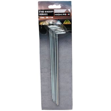 Зображення Кілки для намету High Peak Steel Round Peg 20 см 6 шт. Silver (928997) 928997 - Аксесуари до наметів High Peak